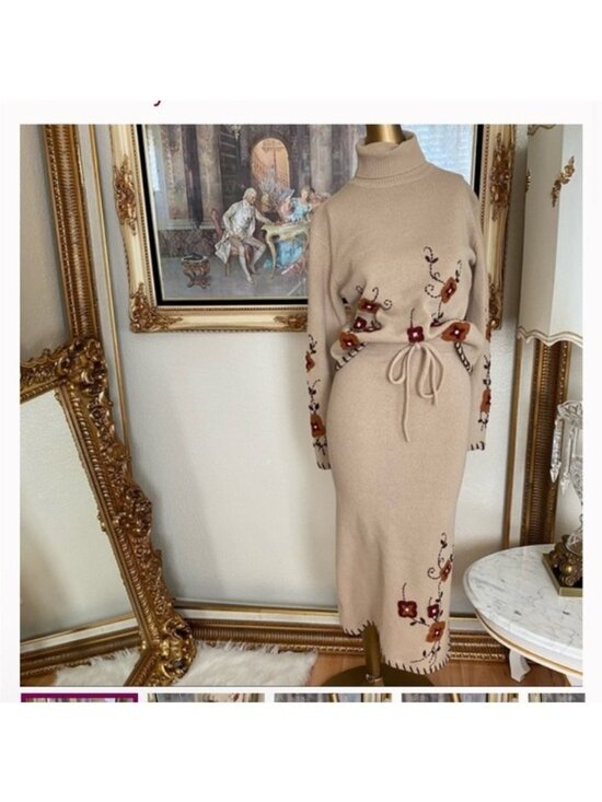 Rene Derhy collection Sweaters - Rene Derhy Collection Angora Wool embroidered with Pearl stone Sweater Skirt Set